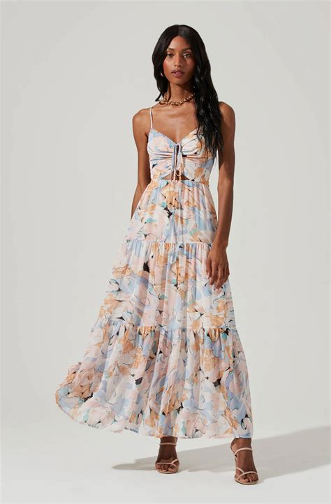 Stylish Brandy Floral Dress with Sexy Cutouts and Cinched Front